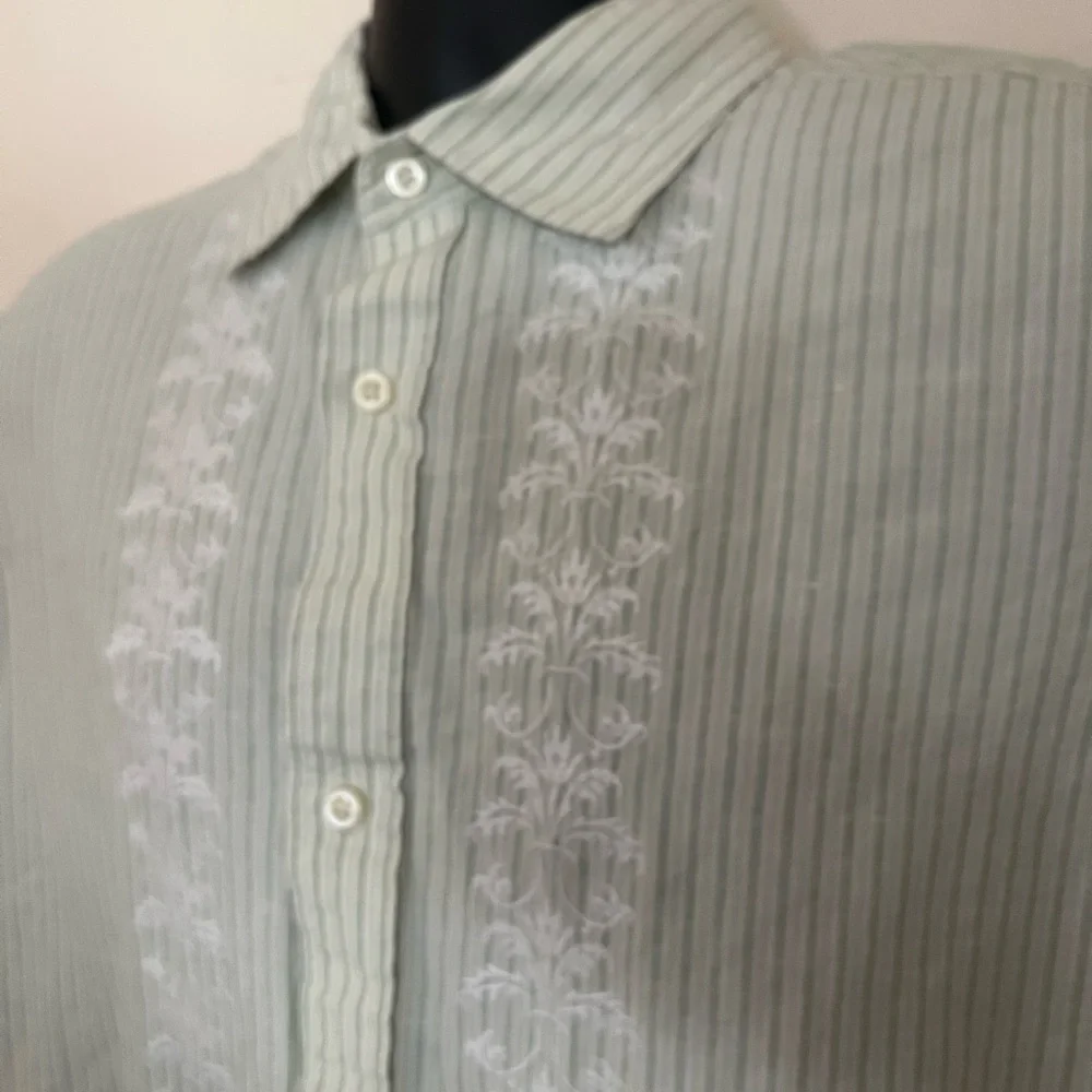 Banana Republic Men's Short Sleeve Striped Shirt - Light Green